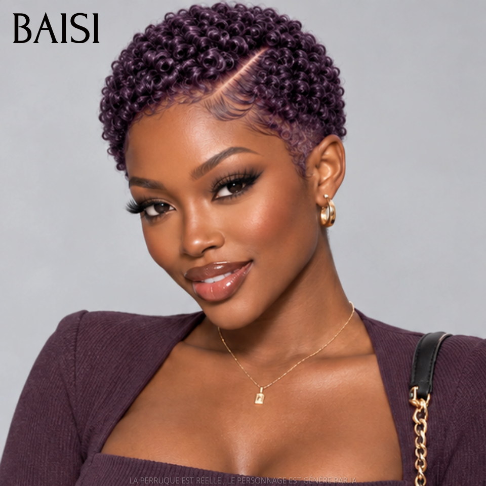 BAISI  Full Lace Perruque Pixie Courte Curly Différentes Couleurs au Choix Excellente Qualité en 100% Cheveux humains