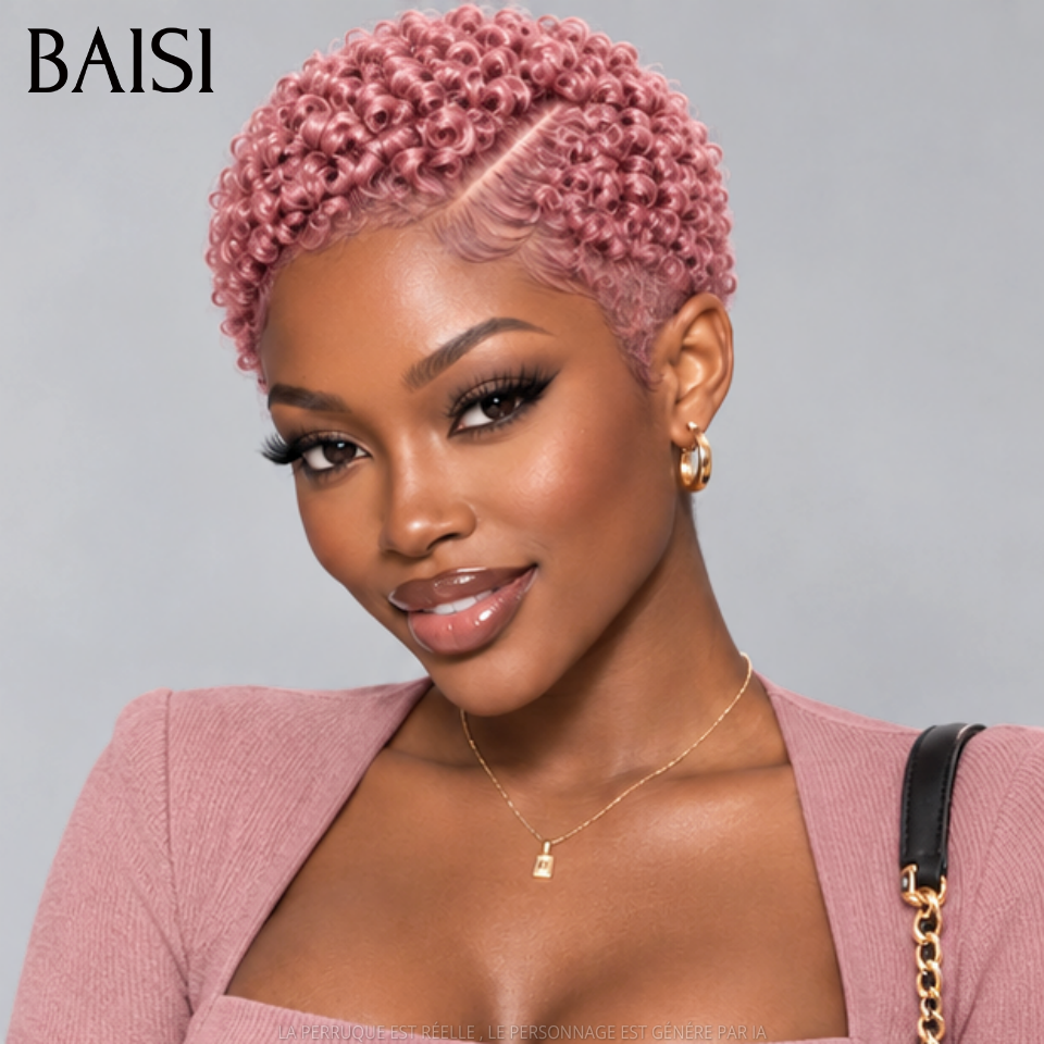 BAISI  Full Lace Perruque Pixie Courte Curly Différentes Couleurs au Choix Excellente Qualité en 100% Cheveux humains