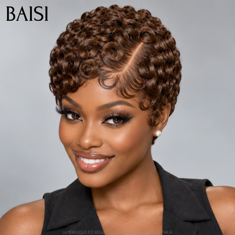 BAISI 13x4 lace Perruque Pixie Courte Curly Différentes Couleurs au Choix Excellente Qualité en 100% Cheveux humains