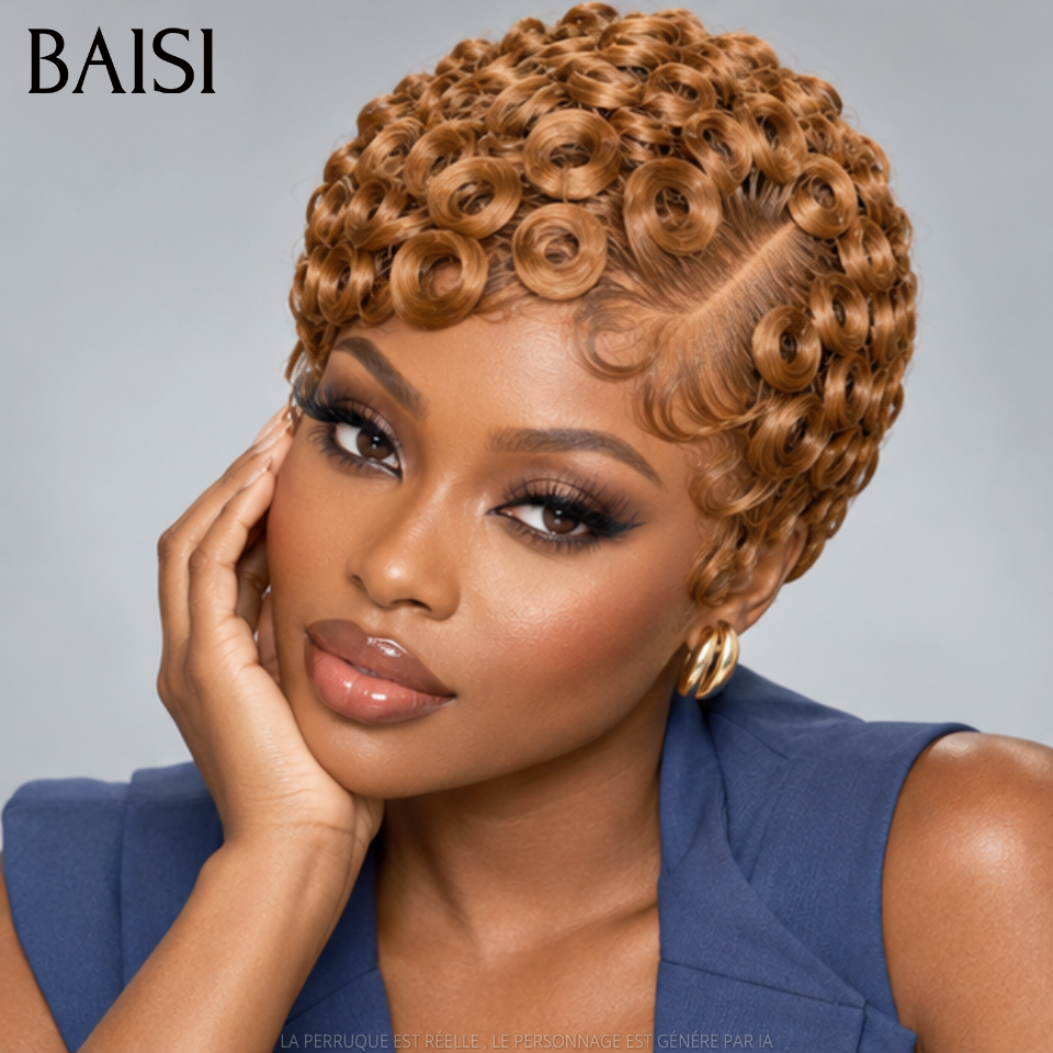 BAISI 13x4 lace Perruque Pixie Courte Curly Différentes Couleurs au Choix Excellente Qualité en 100% Cheveux humains