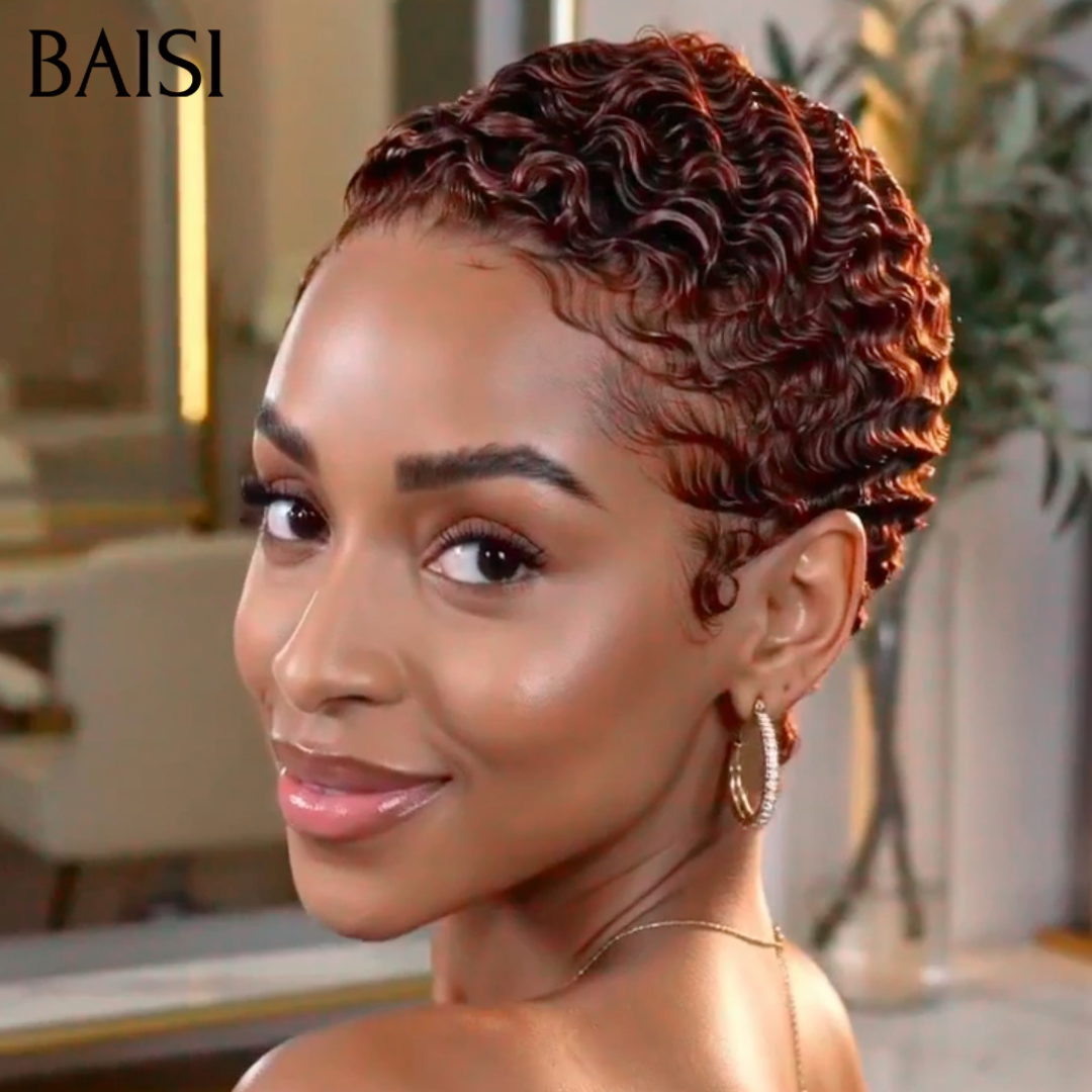 BAISI 13x6 Lace Perruque Déjà Coiffée Pixie Curl Couleur Marron 4# 119€ Resplendissante en 100% Cheveux humains