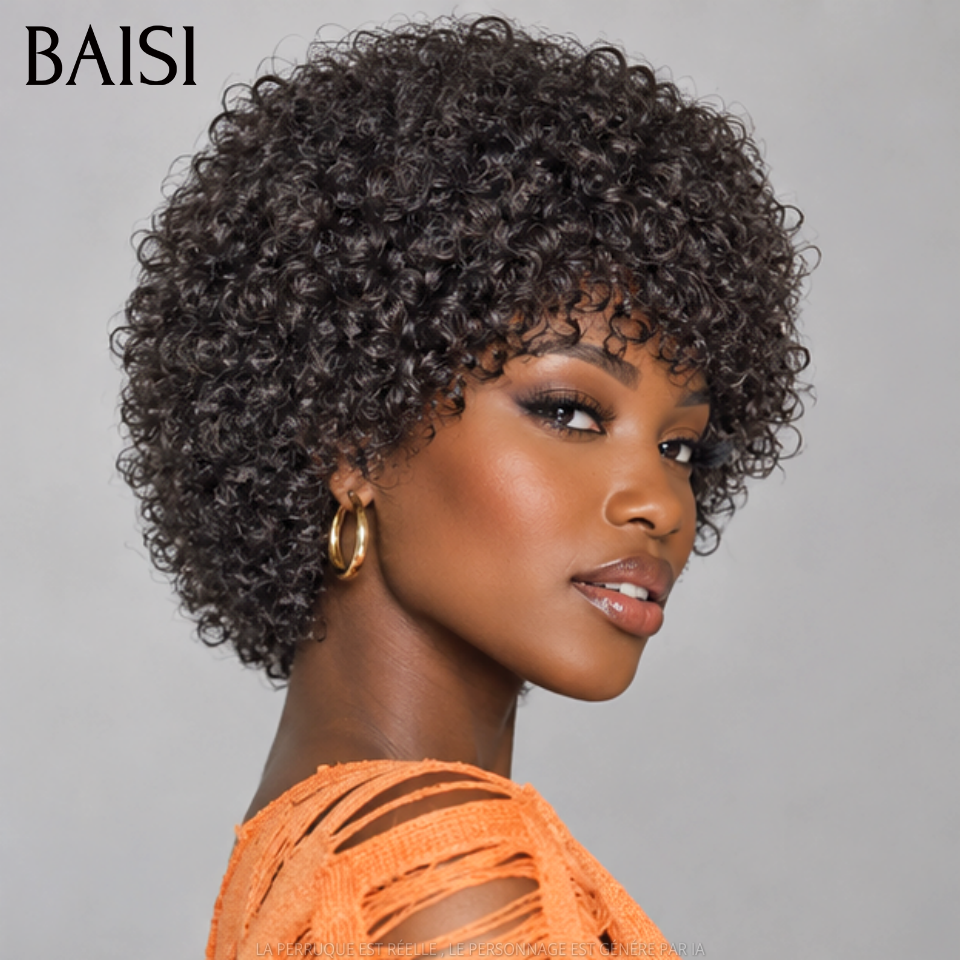 BAISI sans lace Perruque Pixie curly en Couleur noir 48€ En 100% Cheveux Humains FR38