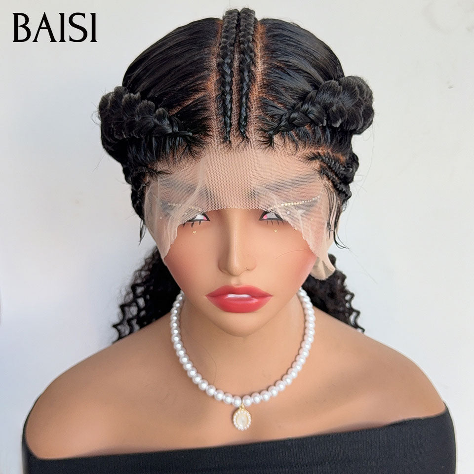 BAISI Full Lace Perruque Curly Coiffée En Nattes Couleur Noir 198€ Volume bien Remplie Tendance de L'Année Prête A Porter en 100% Cheveux humains