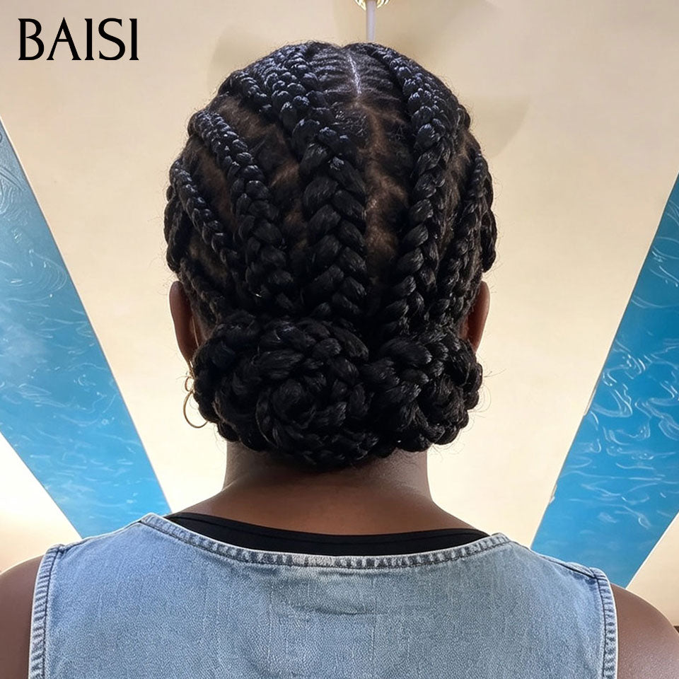 BAISI Full Lace Perruque Coiffée Tresses Africaines Nattes En Fleures 189€ Élégante et Respirante en 100% Cheveux humains