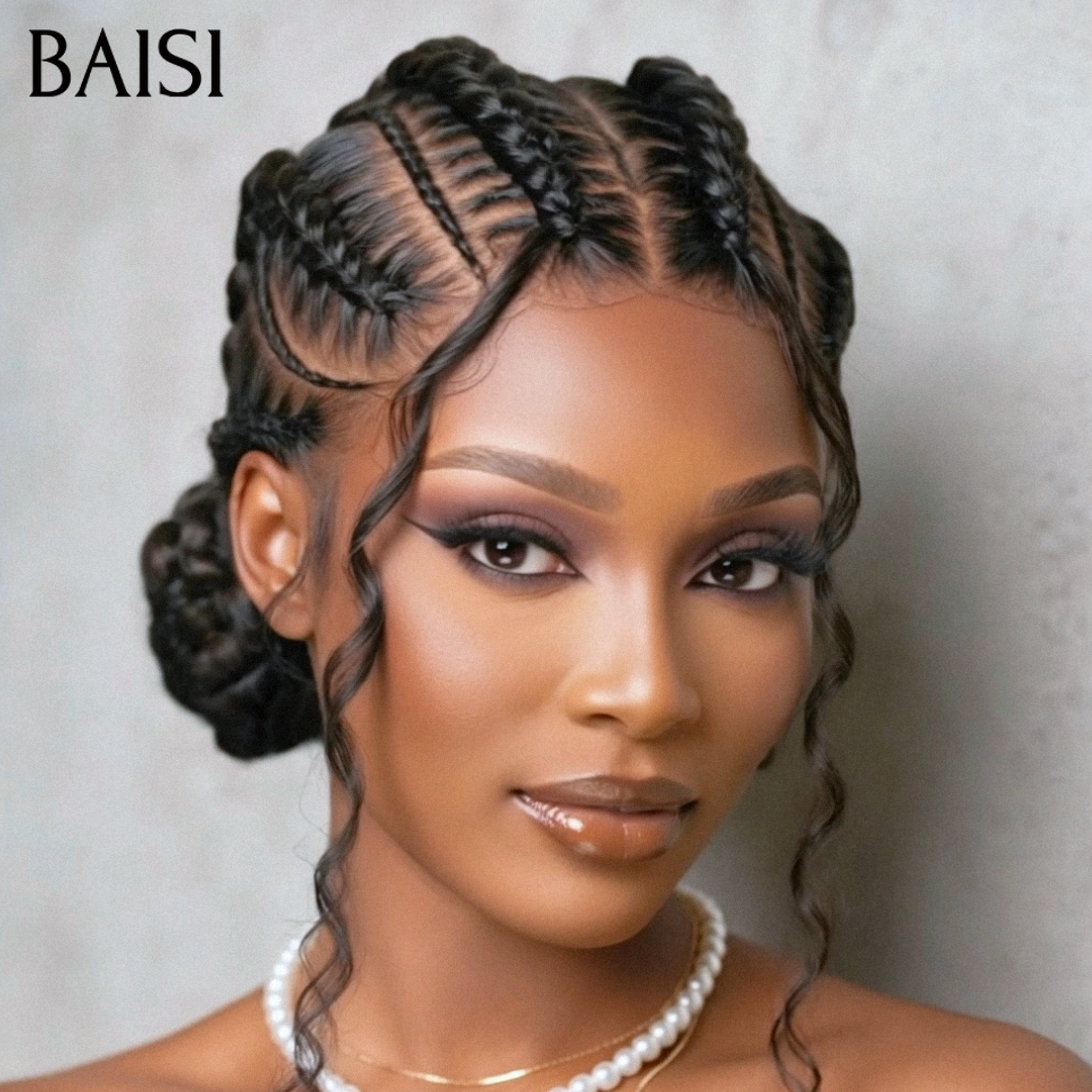 BAISI 13x4 Lace Perruque Pixie Wave Noir 68€ Prête A Porter Meilleure Perruque de Vacances Pas Chèr en 100% Cheveux humains