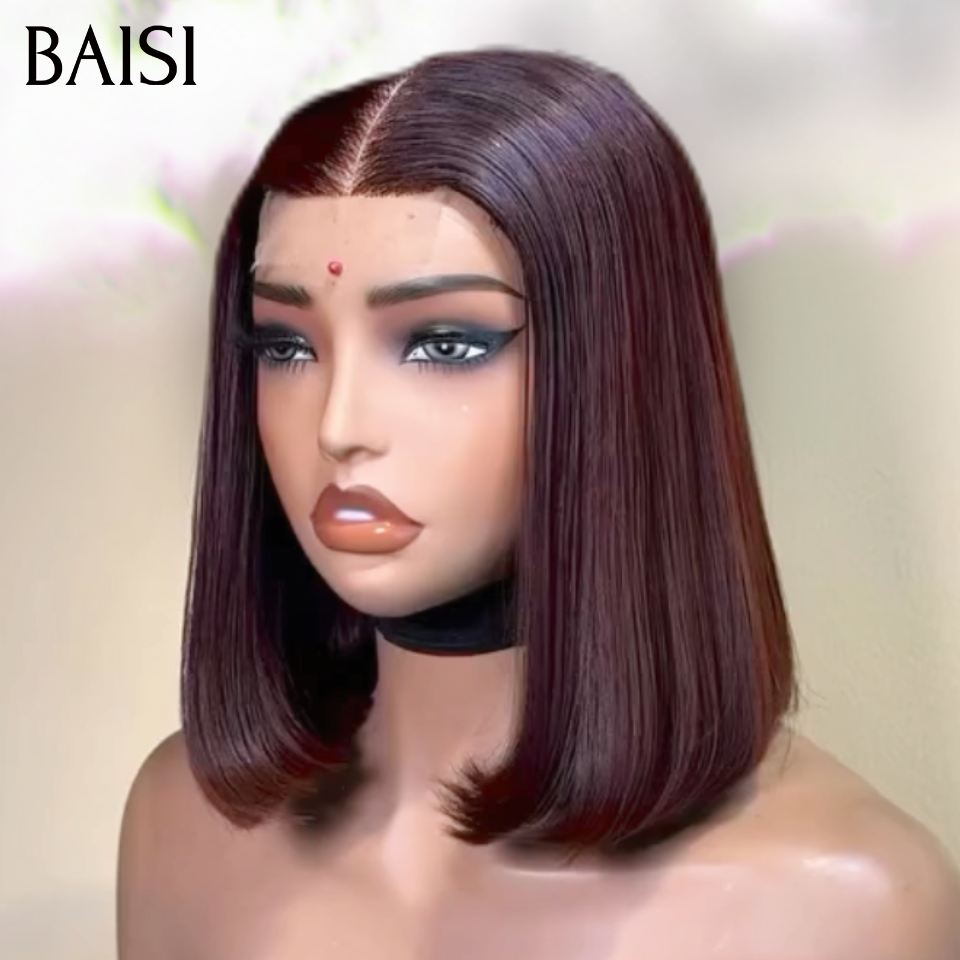 BAISI Lot de 2 perruques 100% Vietnam Hair 12pouces 200€ Bob 2x6 Lace Lisse vietnam hair + 4x4 Closure Curly Vietnam Hair en couleur Marron 4# En 100% Cheveux Humains  Excellente Qualité