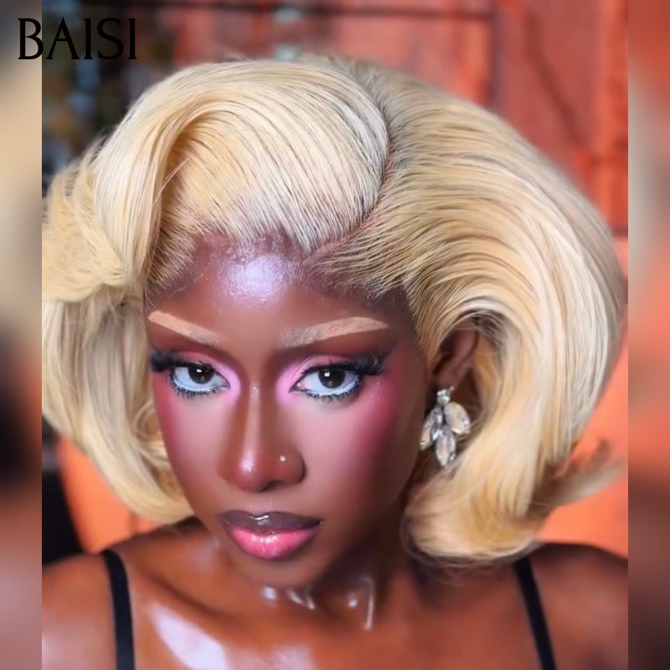 BAISI 4X4 Perruque Bob Blonde 613# 12Pouces  + 1 FER gratuite = 119€ Style Authentique Prix Abordable  en 100% Cheveux humains