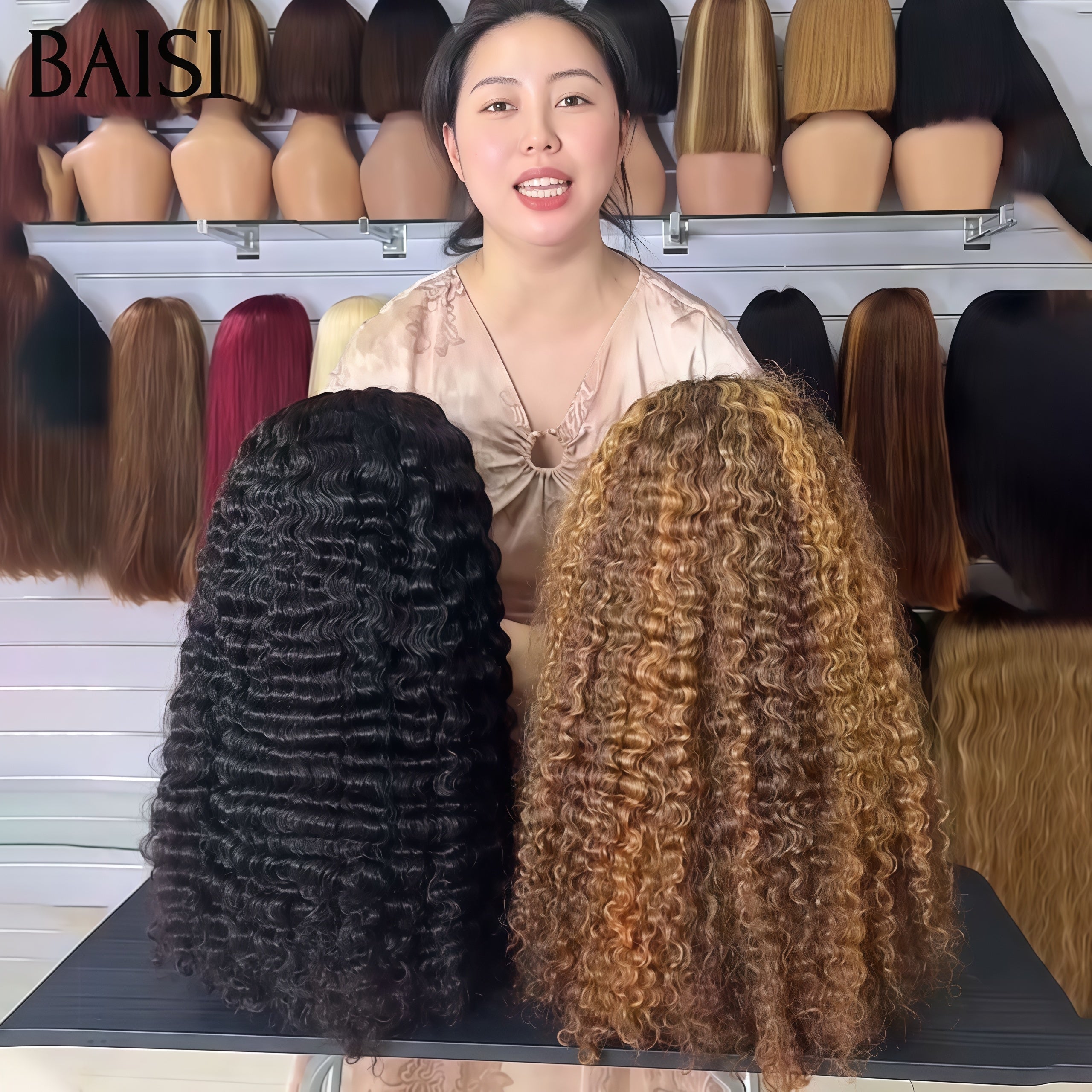 BAISI 5x5 Lace Perruques Burmes Deep wave Noir 1B# Beaucoup de volume en 100% vrais cheveux humains