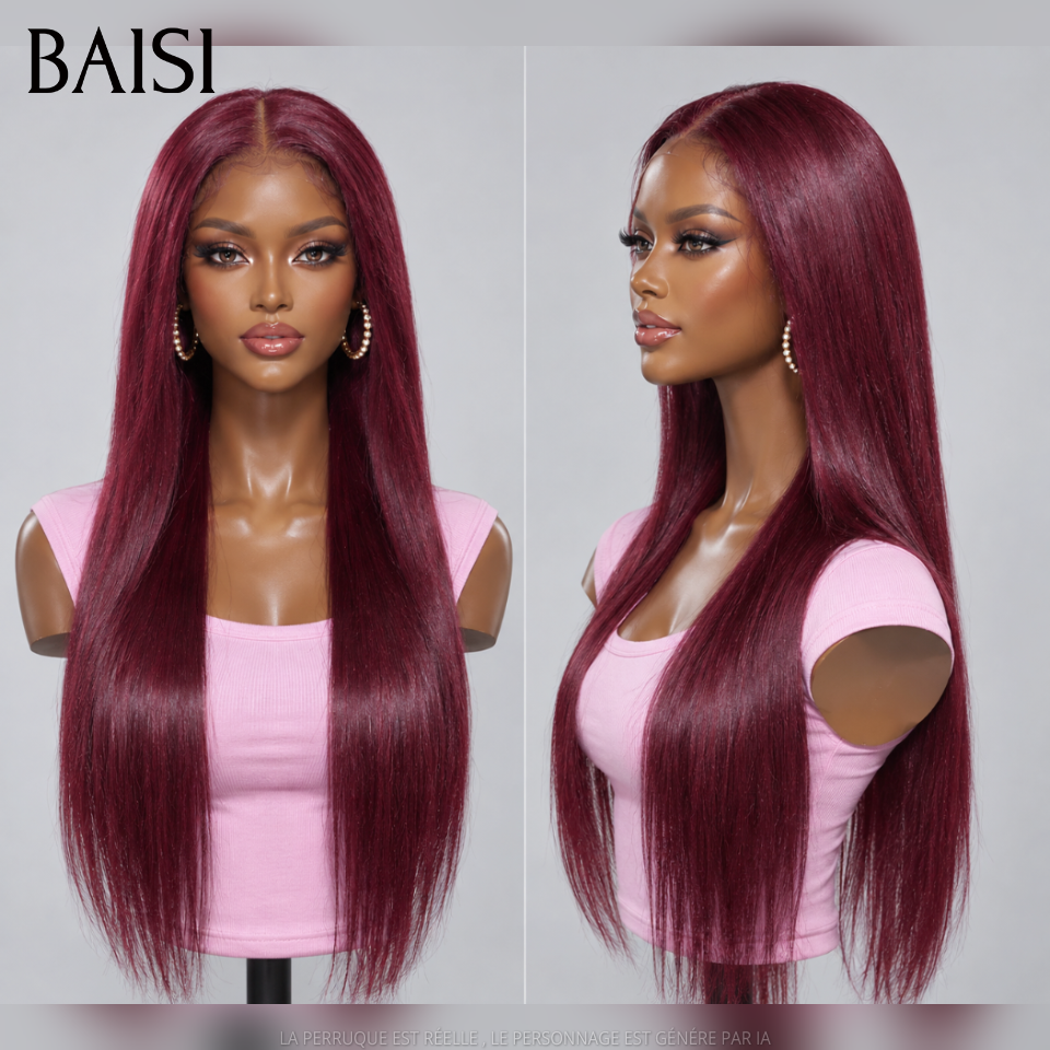 BAISI 13x4 Lace Lot de 4 Perruques Longues 300€ Couleurs Noir Rouge et Marron Et Marron Glacé Différentes Textures 18Pouces Récommandation Spéciale Petit Business en 100% Cheveux humains
