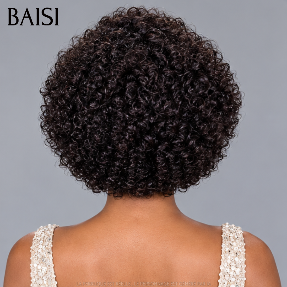 BAISI 13x4 Lace Perruque Pixie Curly 69€ Seulement Couleur Noir 1B# Avec Raie de Côté Qualité Enviante en 100% Cheveux humains