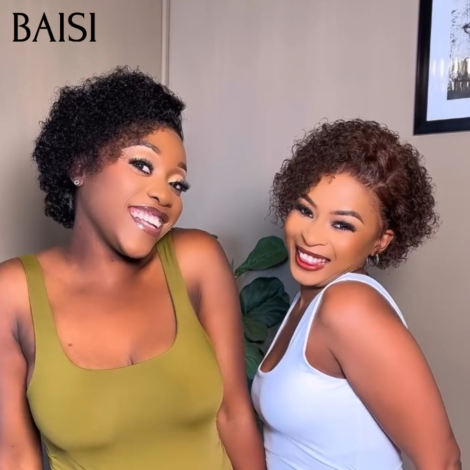 BAISI 13x4 Lace Perruque Curly wave Noir Afro 55€ ou Marron 58€ 6Pouces Tendance Vacances en 100% cheveux humains