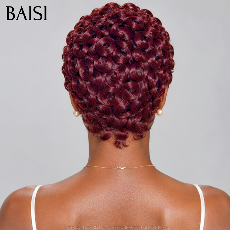 BAISI 13x4 Lace Perruque CHIOMA Pixie Wave 79€ Couleur Bordeaux #99J Raie de Côté Bien Définie Nouveautés 2026 en 100% Cheveux humains
