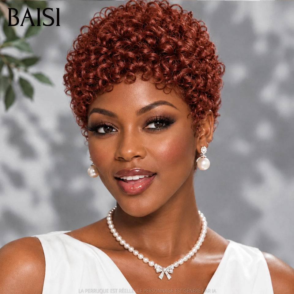 BAISI Perruque Pixie Petite Coupe Curly Toutes les Couleurs Sans colle Sans Lace Parfaitement Adaptée Très Bonne qualité en 100% Cheveux humains