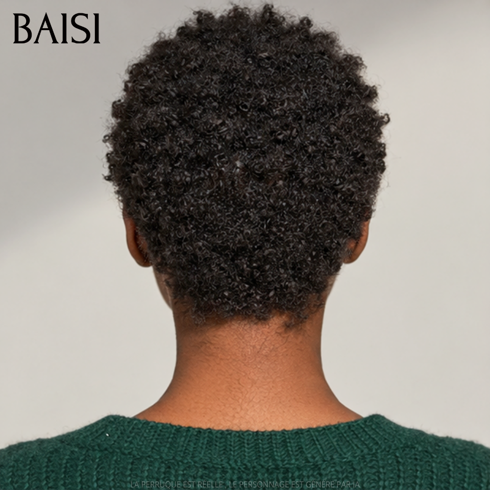 BAISI pixie Perruque sans colle afro curly en France 40€ 200% Densité en 100% Cheveux humains