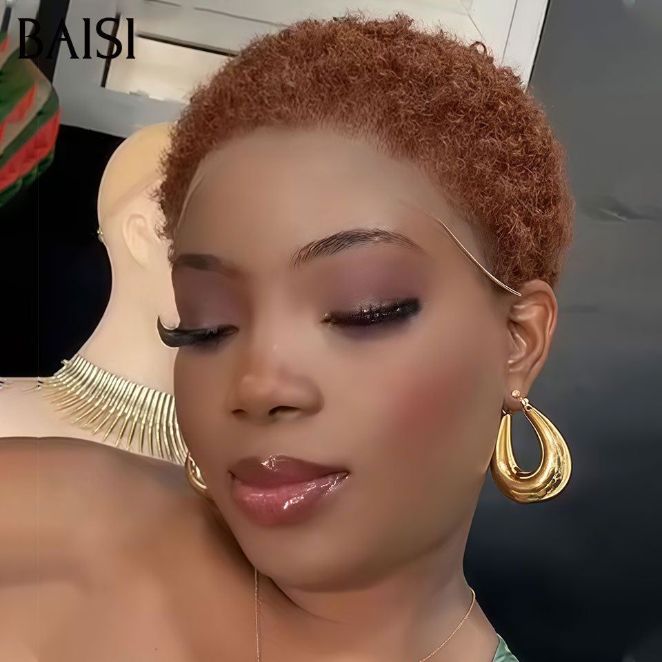 BAISI 13x4 lace PIXIE Afro Curly Marron 4# Prix Imbattable 69€ Seulement  Effet Hyper Naturel en 100% Cheveux Humains