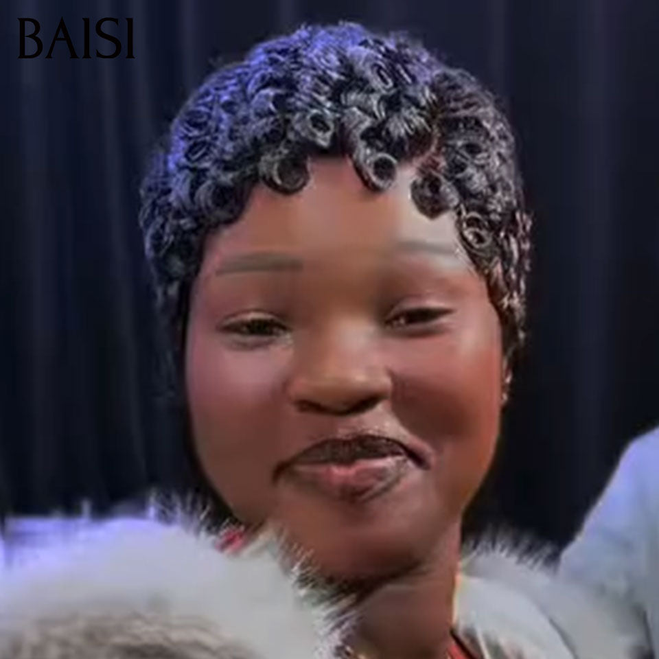 BAISI 13x4 Frontale Perruque Pixie Chioma Noire 65€ Seulement Prêt à porter A la Mode En 100% Cheveux Humains