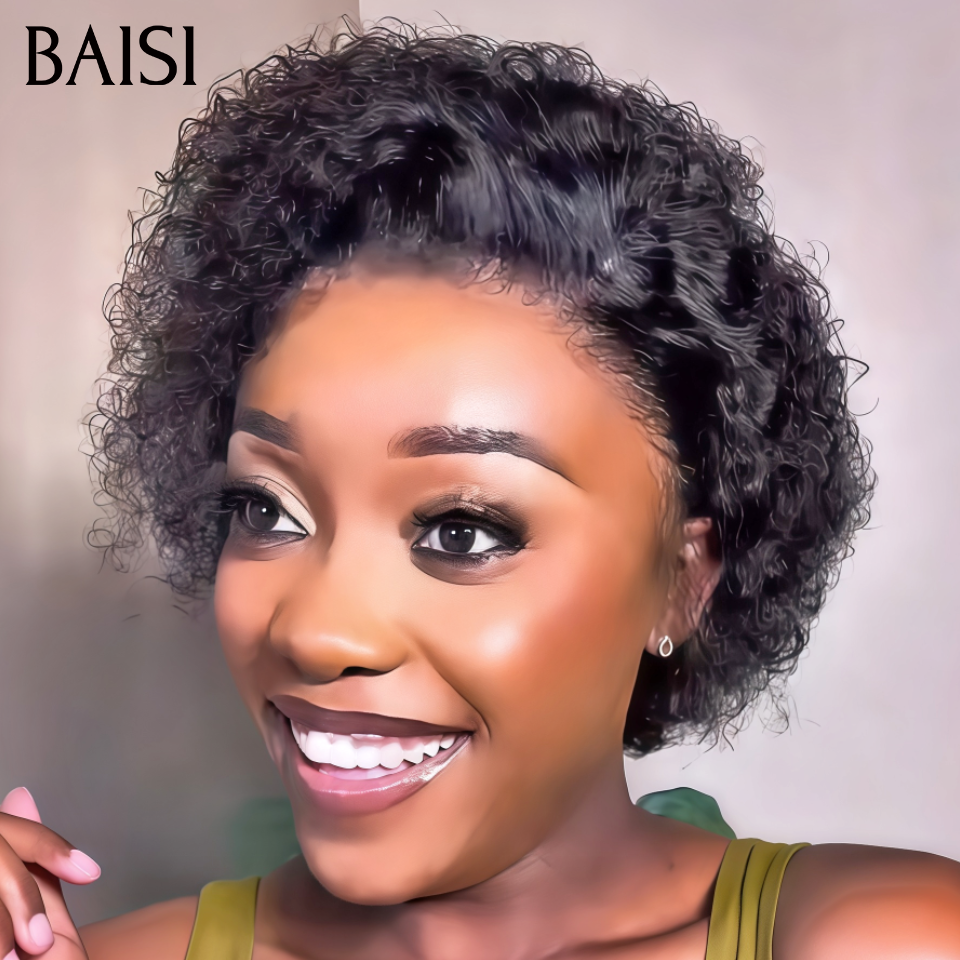 BAISI 13x4 Lace Perruque Curly wave Noir Afro 55€ ou Marron 58€ 6Pouces Tendance Vacances en 100% cheveux humains