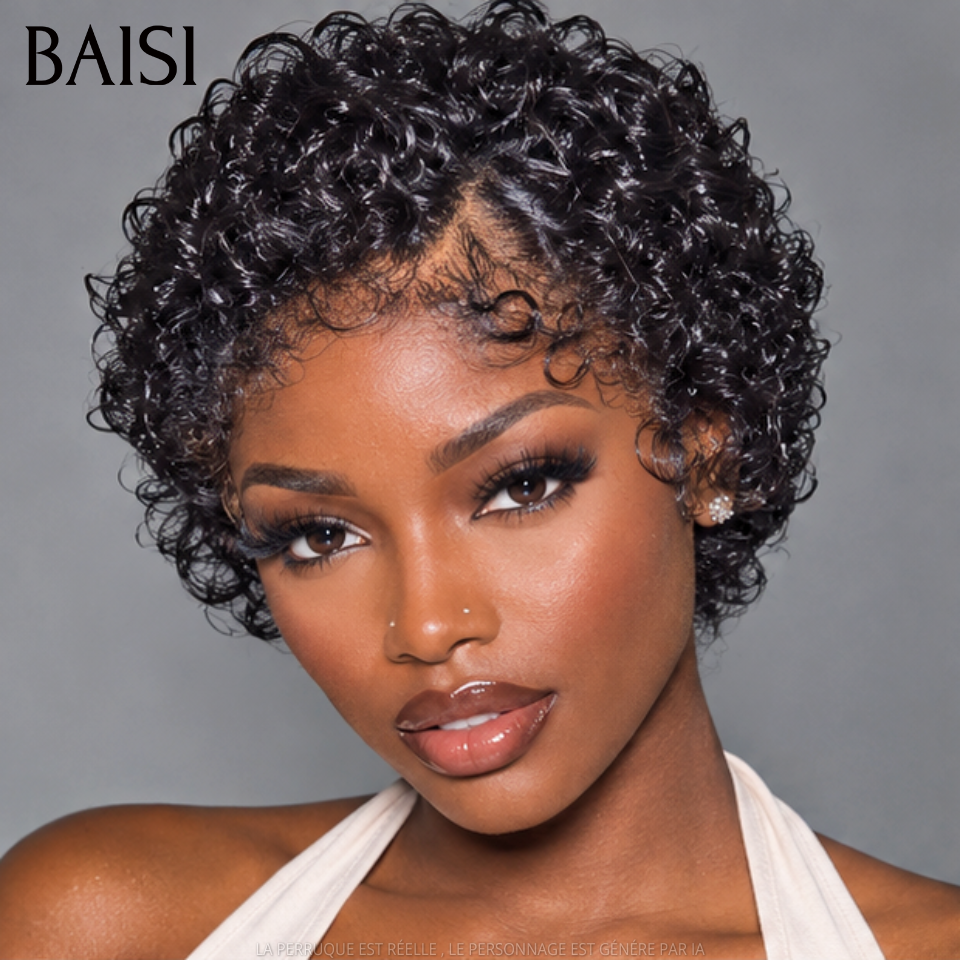 BAISI 13x4 Lace Frontale Lot De 2 Perruques Courte 1 Pixie Curly 69€ et 1 Bob Carré Lisse 78€ Seulement Promotion Inédite en 100% Cheveux Humains