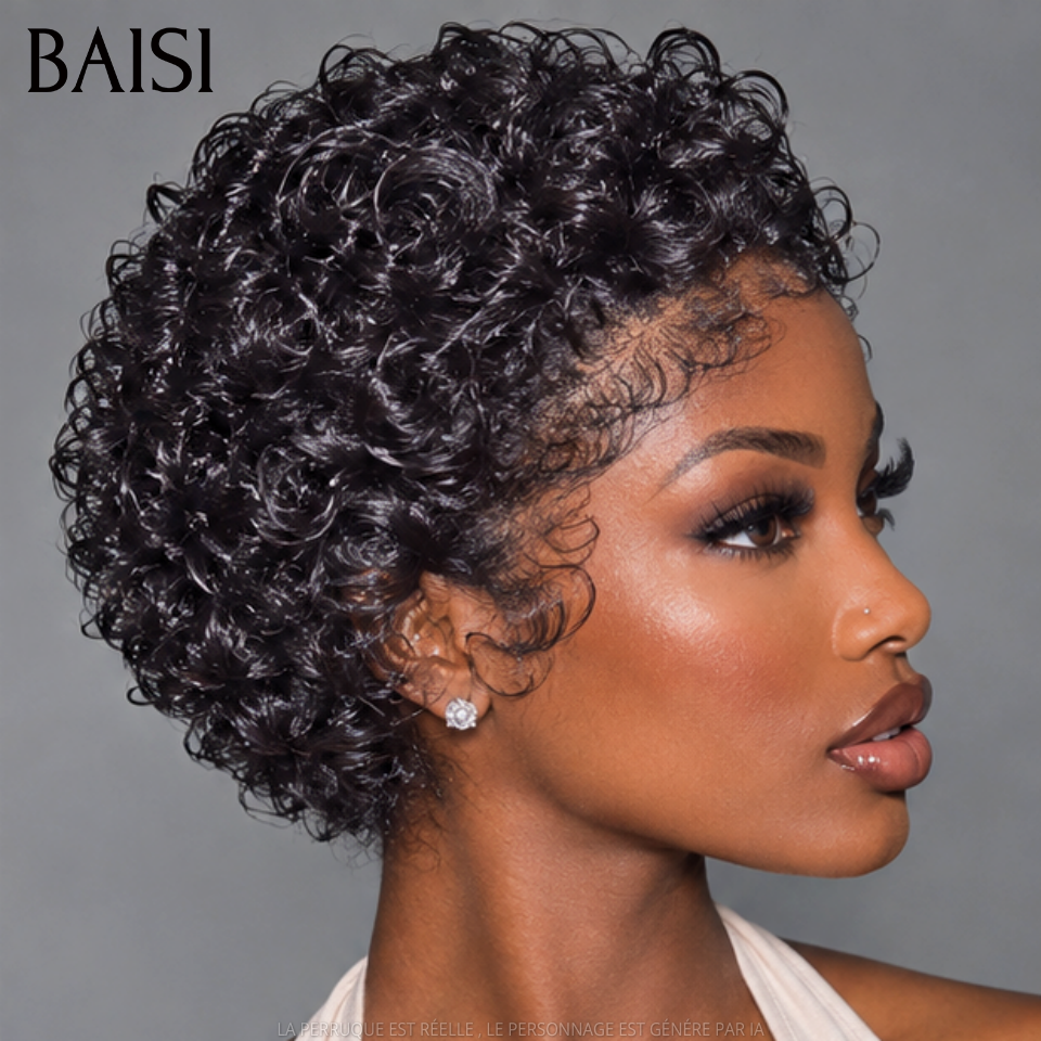 BAISI 13x4 Lace Frontale Lot De 2 Perruques Courte 1 Pixie Curly 69€ et 1 Bob Carré Lisse 78€ Seulement Promotion Inédite en 100% Cheveux Humains