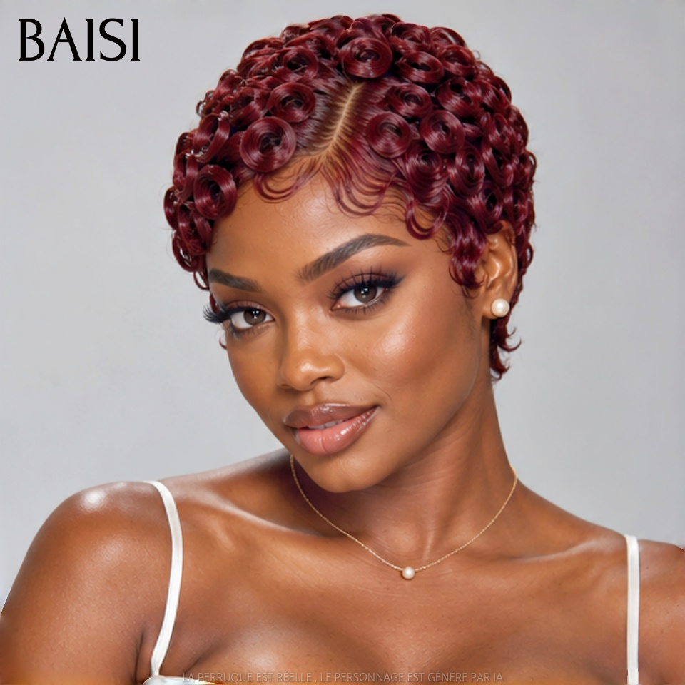 BAISI 13x4 Lace Perruque CHIOMA Pixie Wave 79€ Couleur Bordeaux #99J Raie de Côté Bien Définie Nouveautés 2026 en 100% Cheveux humains