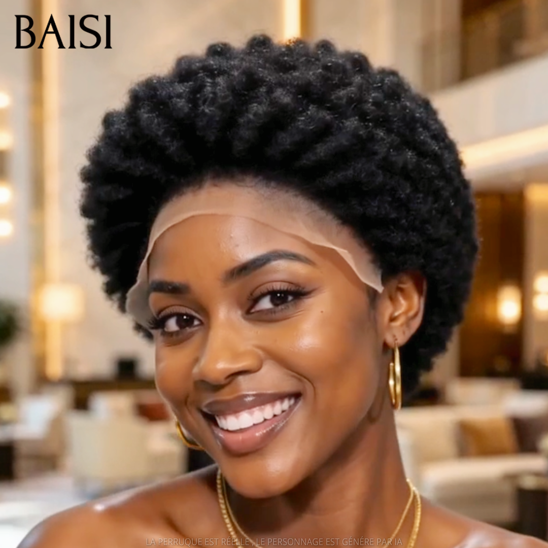 BAISI 13x4 Lace Perruque Pixie Afro Curly Couleur Noir 1B# 10Pouces 78€ Belle Au Naturel en 100% Cheveux humains