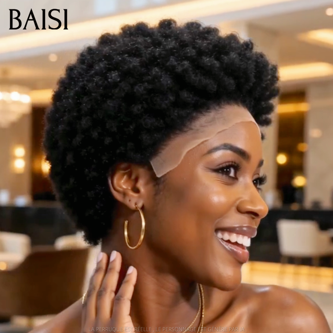 BAISI 13x4 Lace Perruque Pixie Afro Curly Couleur Noir 1B# 10Pouces 78€ Belle Au Naturel en 100% Cheveux humains
