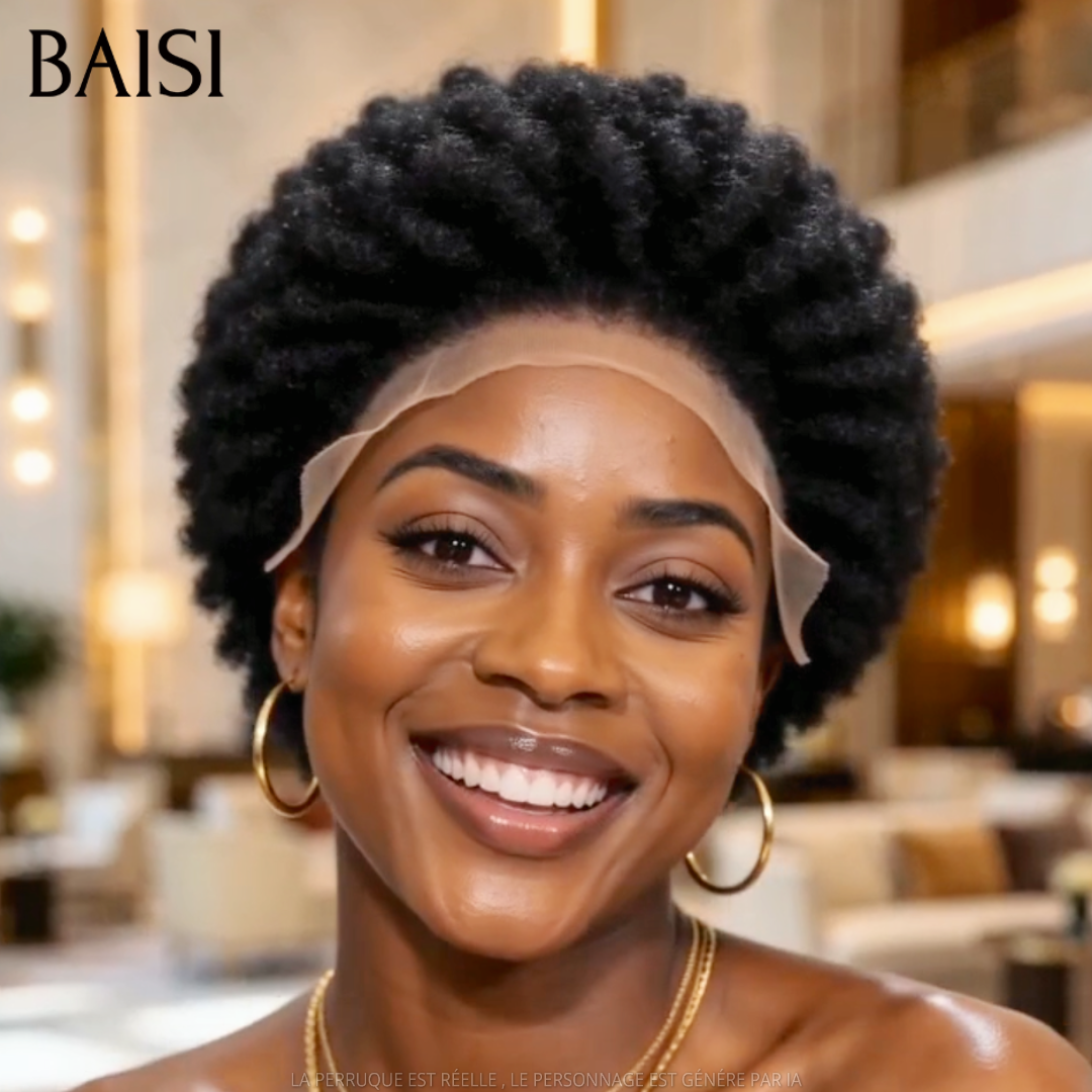 BAISI 13x4 Lace Perruque Pixie Afro Curly Couleur Noir 1B# 10Pouces 78€ Belle Au Naturel en 100% Cheveux humains