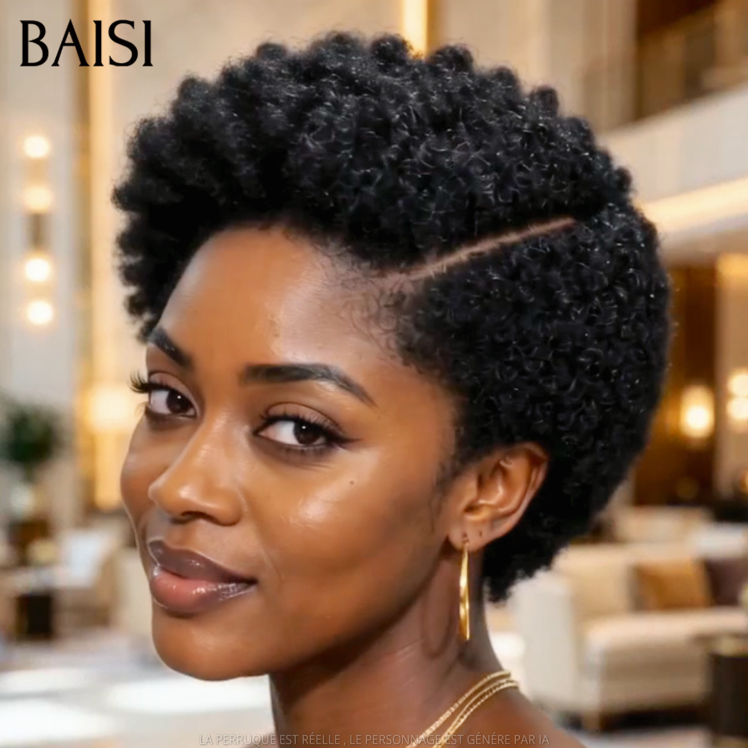 BAISI 13x4 Lace Perruque Pixie Afro Curly Couleur Noir 1B# 10Pouces 78€ Belle Au Naturel en 100% Cheveux humains