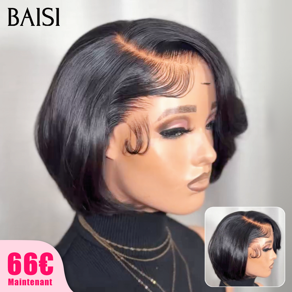 BAISI Lace 13s4 Frontal Pixie Noir Lisse 66€ ou Pixie Noir Curly 59€ en 100% Cheveux Humains En promotion Stock Limité Profitez