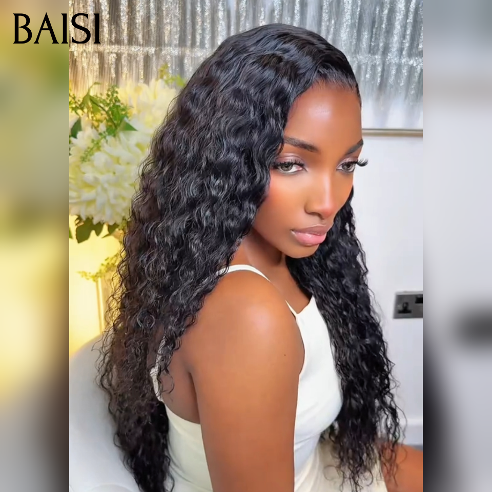 BAISI 13x4 Lace HD Perruque Coiffée Curly Wave Bouclée Lace Invisible HD Raw Hair Déja Prête A Porter Sans Colle Facile à Installer En 100% Cheveux humains