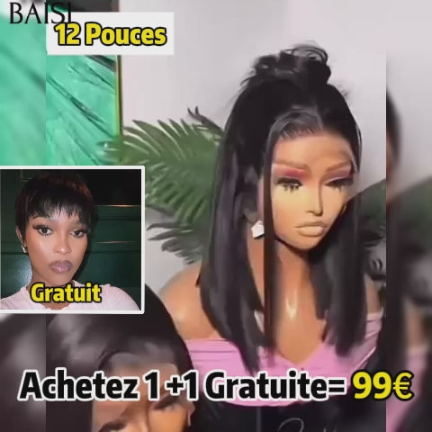 BAISI HAIR FR Achetez 1 +1 Gratuite= 99€ 13X4 lace frontal Lisse 12 Pouces et pixie Lisse ou 2 Coupes Chinoise Noir Plus Mixte 130€ En 100% Cheveux Humains