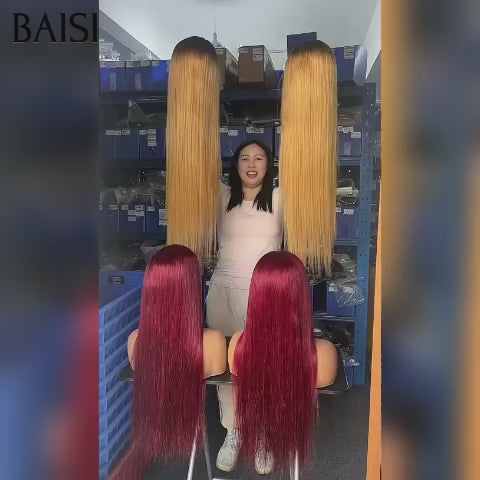 BAISI 2 Perruques 300€ 13x4 lace frontal Lisse 2 couleurs Miel 30 pouces et Bordeaux 24 Pouces en 100% Cheveux Humains