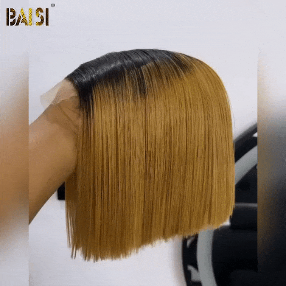 BAISI 2X6 Perruques de Luxe Lisse bob en couleur 1BT27#  8 pouces BONE STRAIGHT 250% densite A1 Fabriquées par les cheveux double drawn