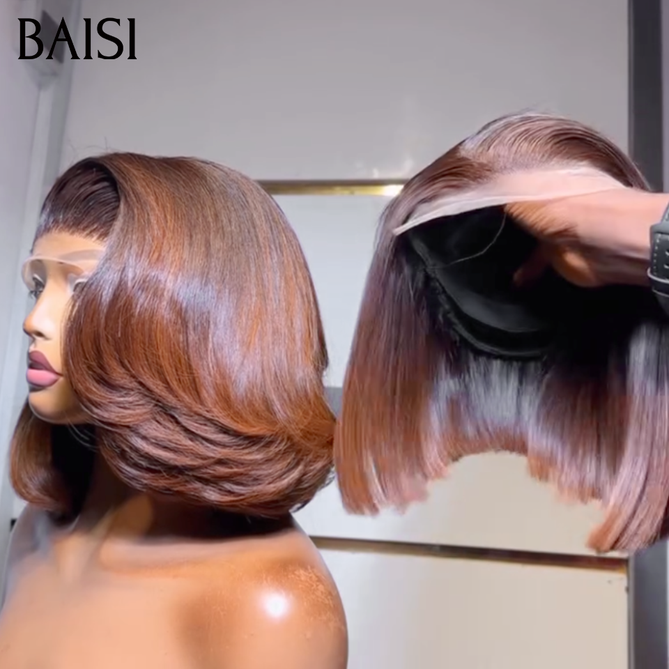 BAISI 4x4 Lace closure Perruque Lisse DE luxe Bob 100% Vietnam Hair SDD BONE STRAIGHT  Ou Raw Hair Couleurs Marron En 100% Vrais Cheveux Humains