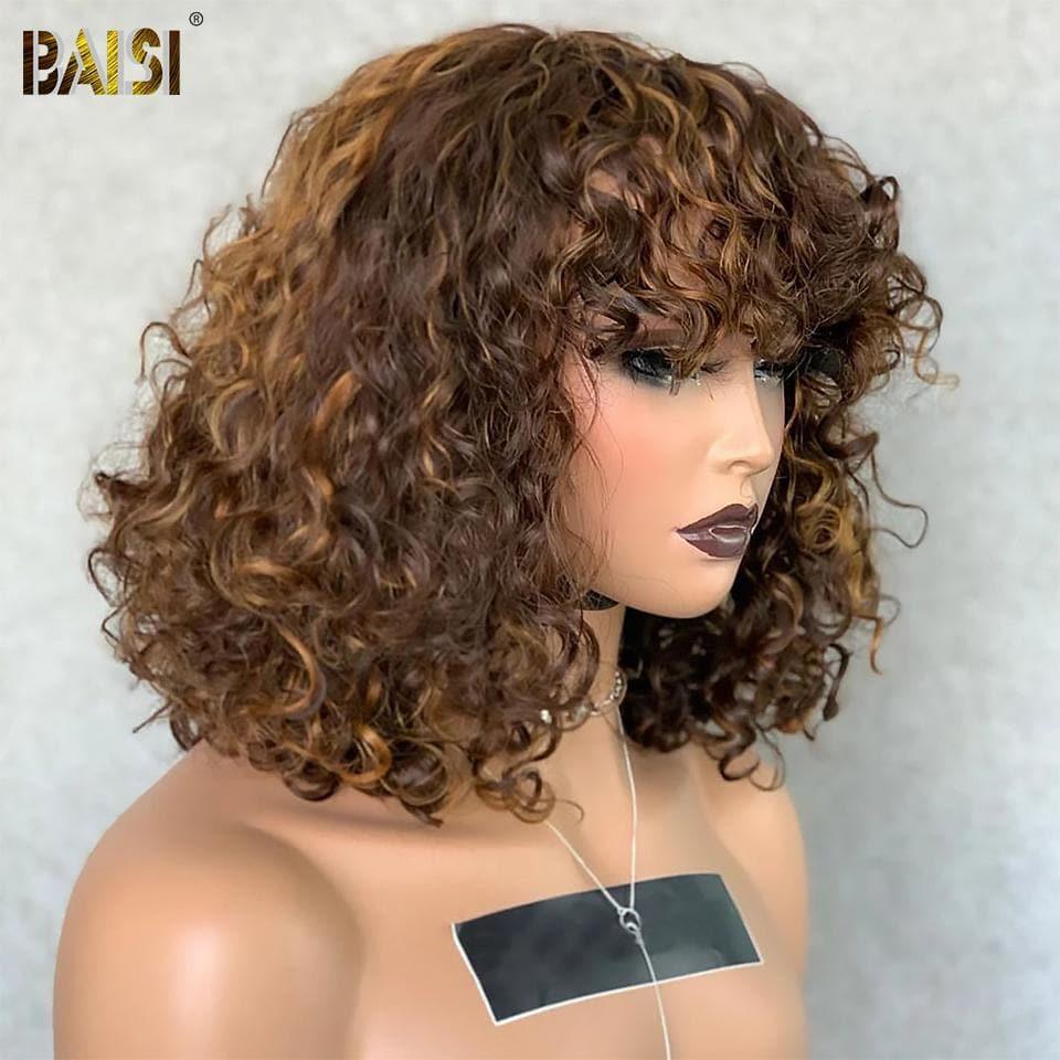 BAISI Achetez 2 perruques minimum au prix d'usine fournisseur sans lace Fabriquée A La Machine water wave ou bob avec frange 4/27# Andrée (Pas Besoin de Code)
