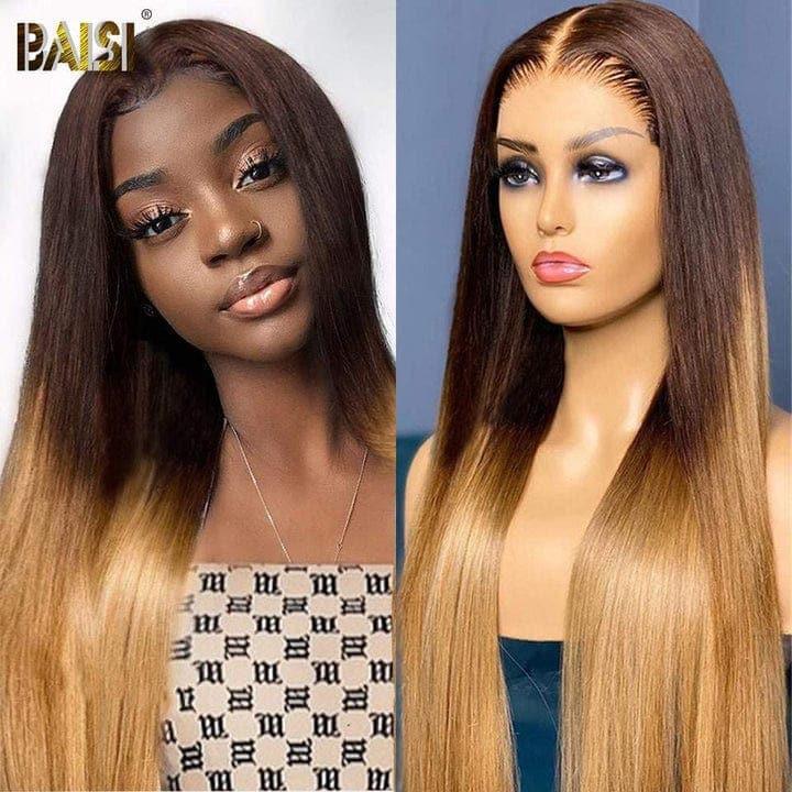 BAISI Achetez 2 perruques minimum au prix d'usine fournisseur 13x4 Frontal Lace Perruque Lisse En Couleur Miel 1B/#4/#27 (Pas Besoin de Code)