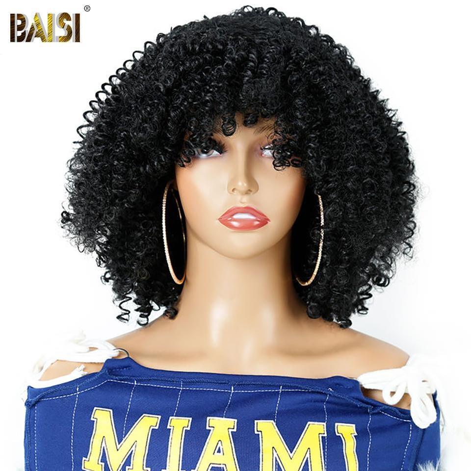 BAISI Perruque Synthétique Kinky Curly Avec Frange Bon Volume 1044