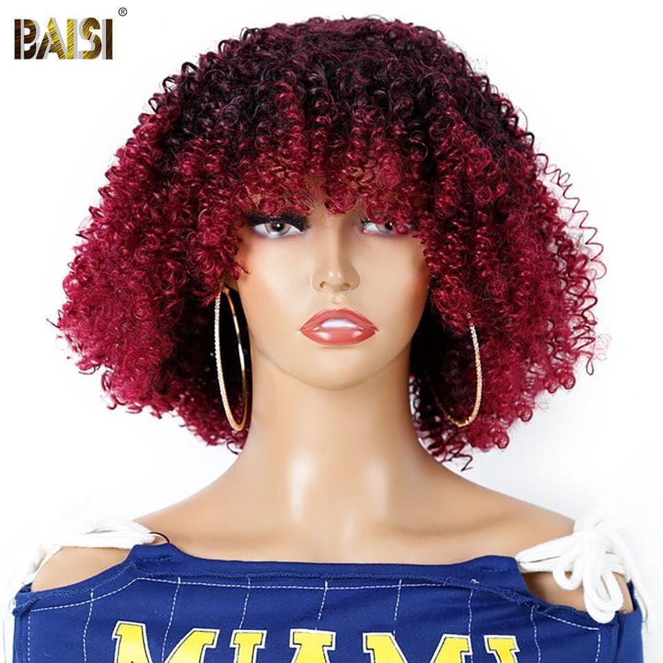 BAISI Perruque Synthétique Kinky Curly Avec Frange Bon Volume 1044
