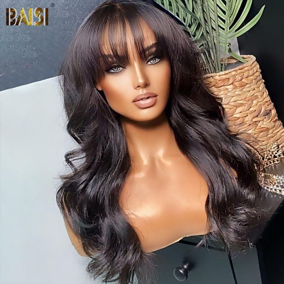 BAISI 4x4 closure perruque body wave avec frange en 100% cheveux humains en cheveux indians brésiliens de bonne qualité