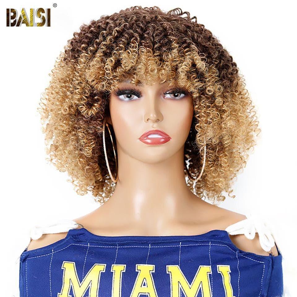 BAISI Perruque Synthétique Kinky Curly Avec Frange Bon Volume 1044