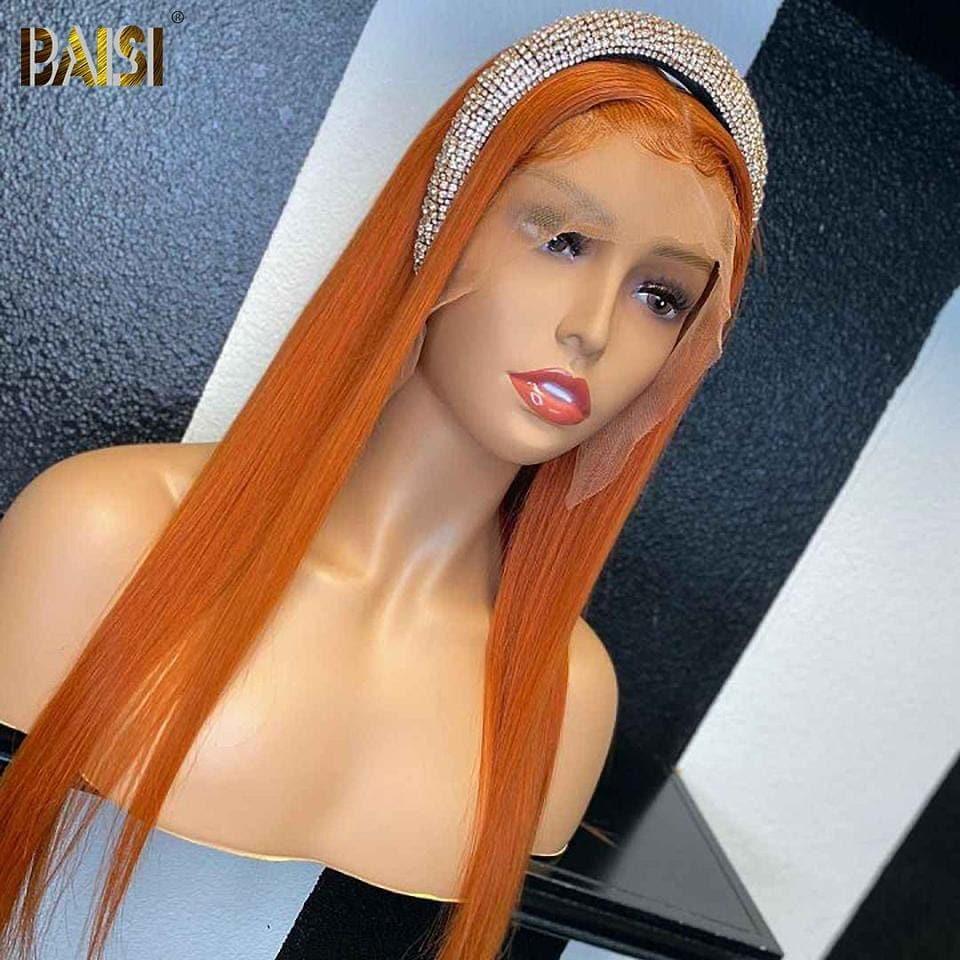 BAISI 13X4 lace  Perruque Lisse Gingembre Orange en 100% Cheveux Humains
