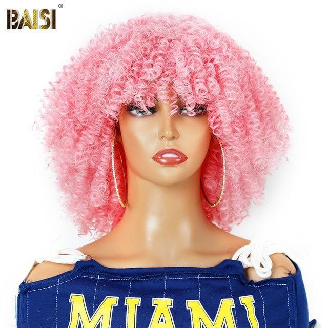 BAISI Perruque Synthétique Kinky Curly Avec Frange Bon Volume 1044