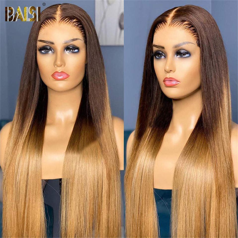 BAISI 13x4 Lace Frontale Perruque Lisse ou body wave En Couleur Miel 1B/#4/#27 100% Cheveux Humains