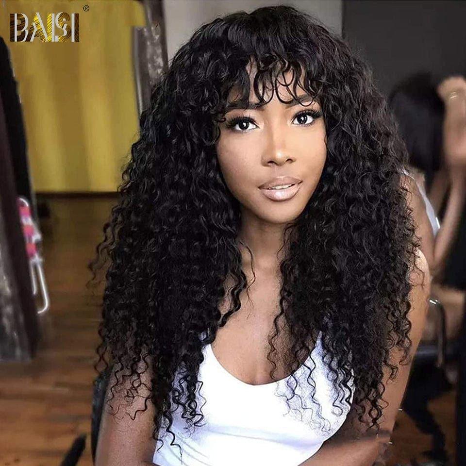 BAISI 4x4 closure perruque  Deep Wave avec frange coupe chinoise en 100% cheveux humains