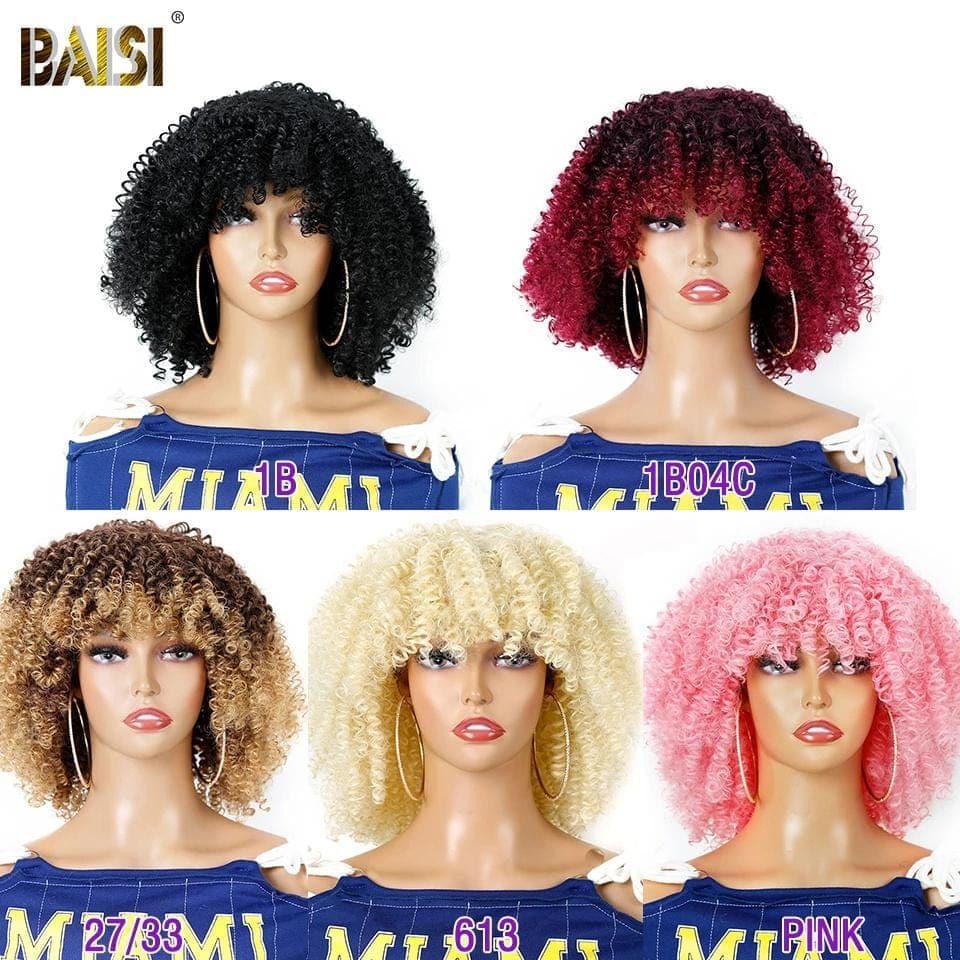 BAISI Perruque Synthétique Kinky Curly Avec Frange Bon Volume 1044