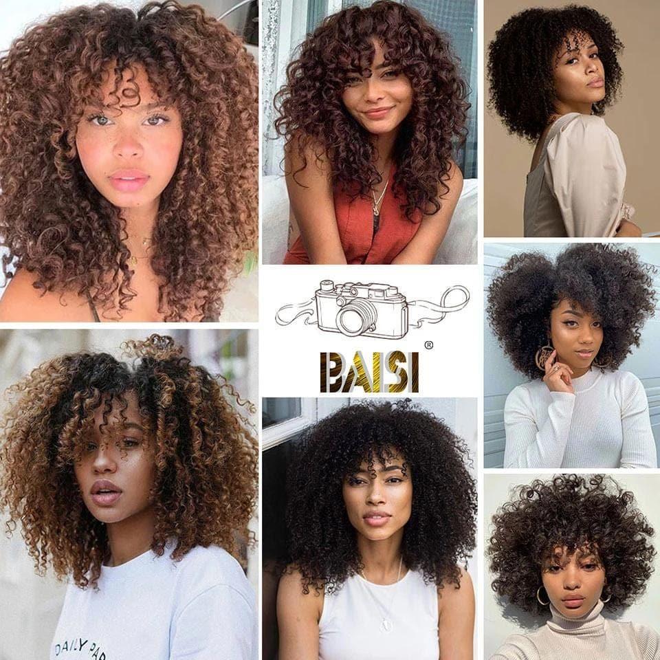 BAISI Perruque Synthétique Kinky Curly Avec Frange Bon Volume 1044