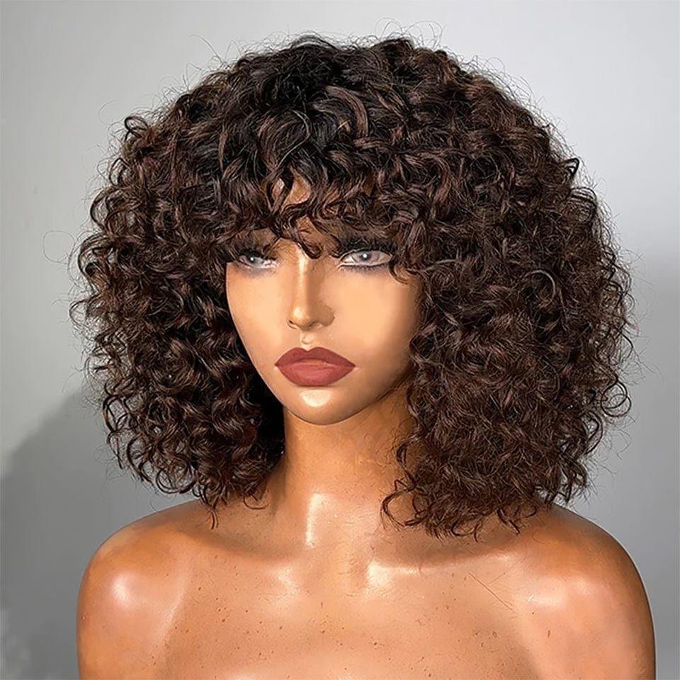 BAISI Achetez 2 perruques minimum au prix d'usine fournisseur Perruque Lisse avec Frange ou Curly Bouclée 1B#4 Avec Frange 1B#4 En 100% Cheveux Humains De Bonne Qualité (Pas Besoin de Code)