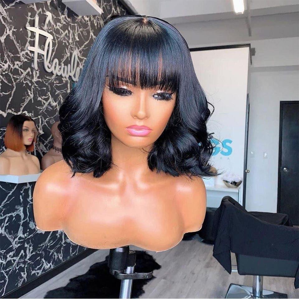 BAISI Achetez 2 perruques minimum au prix d'usine fournisseur perruque pixie Lisse avec 13x4 lace frontal ou Bob Perruque Avec Frange Ondulé Body Wave 100% Cheveux Humains (Pas Besoin de Code)