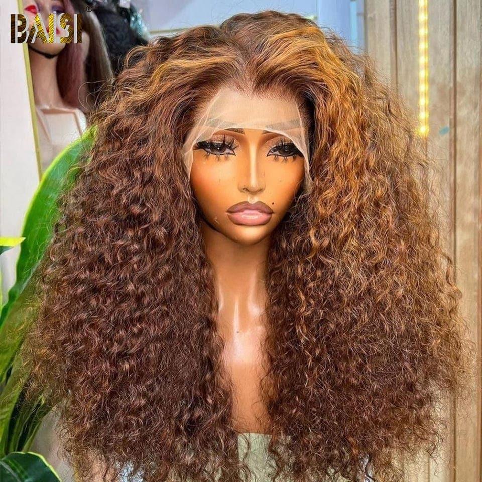 BAISI 13x4 Lace Frontal Perruque Deep Wave Miel #4MIX#27 en 100% Cheveux Humains