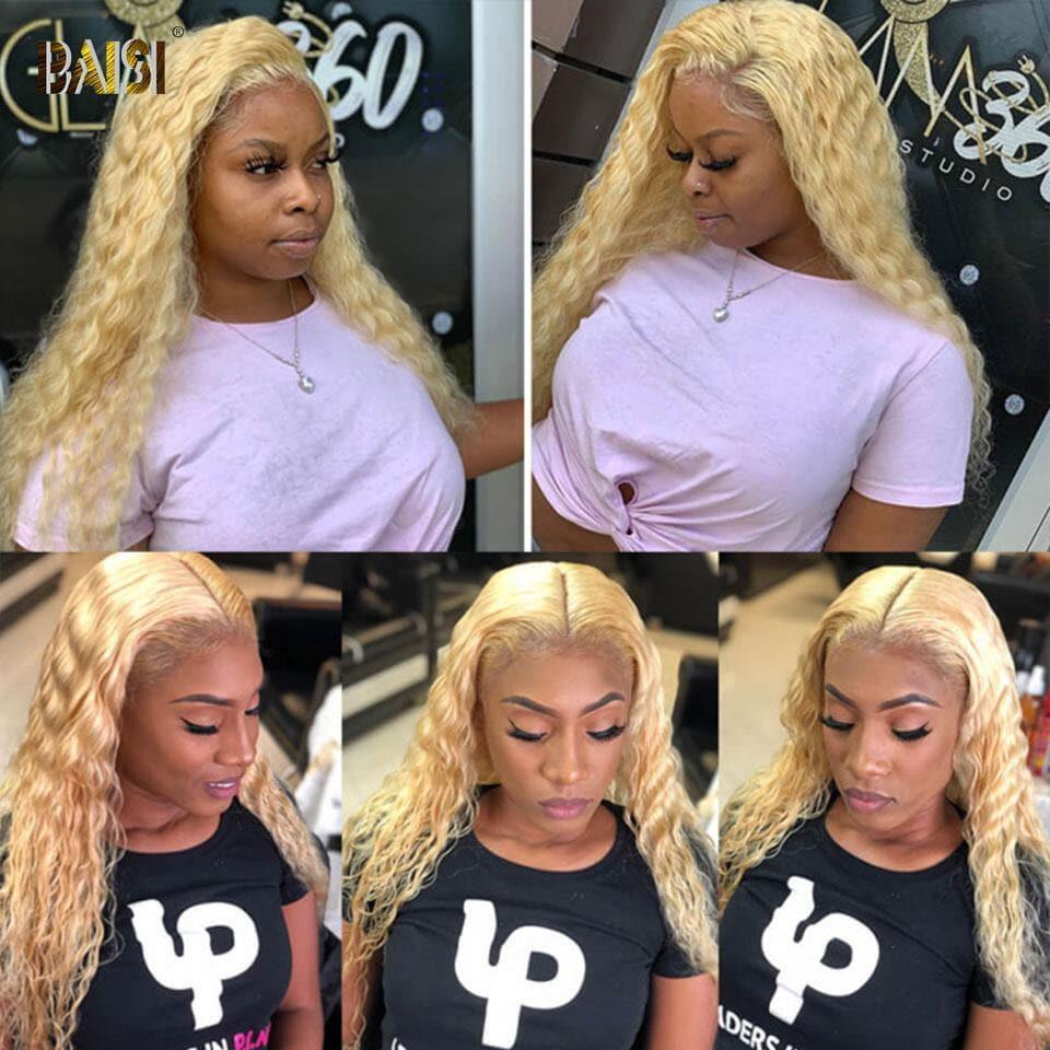 BAISI Perruque Personnalisée Blonde 613# Bouclée Deep Wave Peruque De Haute Qualité, Livraison Gratuite